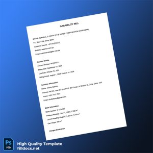 Qatar Qatar General Electricity Water Corporation Kahramaa Editable Gas Bill Template in Word and PDF formats