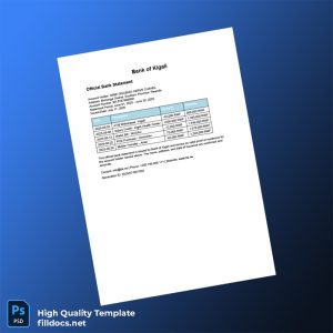 Rwanda Bank of Kigali Official Bank Statement Template in Word and PDF formats