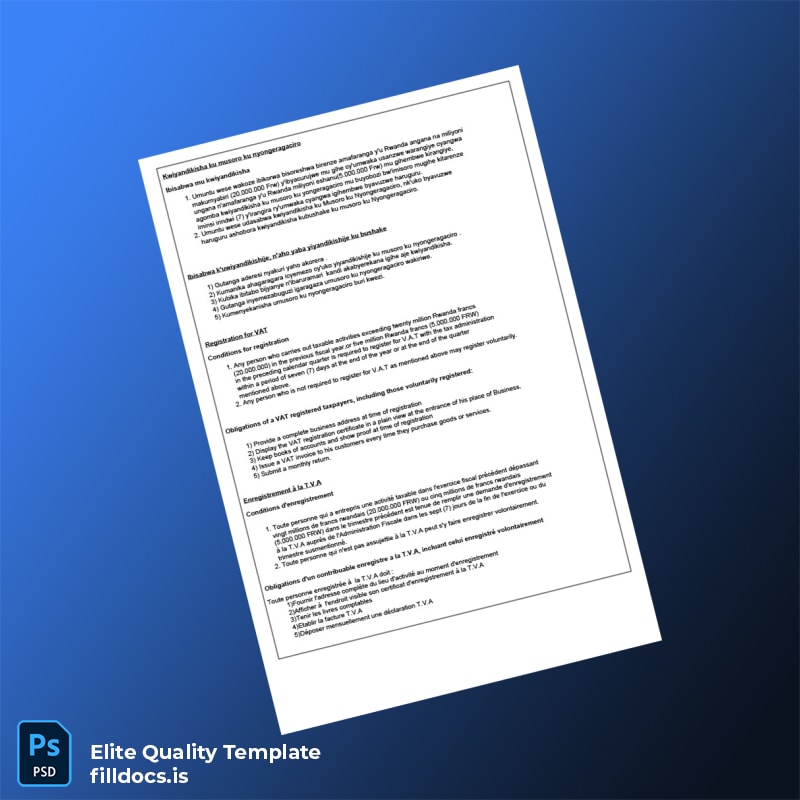 Fillable Rwanda Rwanda Revenue Authority VAT Registration Certificate Template in Word and PDF formats page 2 Page Preview - FillDocs