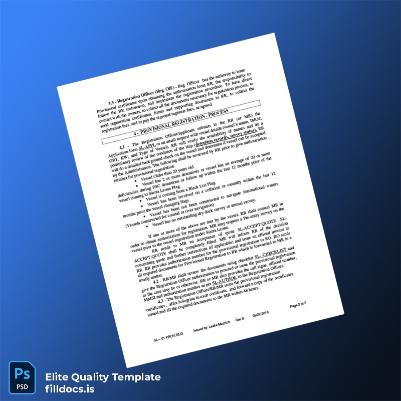 Fillable Sierra Leone Maritime Registry Provisional Registration Certificate Template in Word and PDF formats page 2 Page Preview - FillDocs