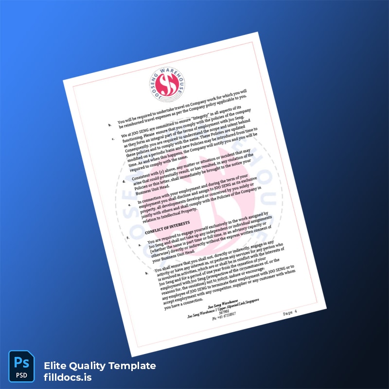 Fillable Singapore Joo Seng Warehouse Employment Verification Letter Template in Word and PDF formats page 4 Page Preview - FillDocs