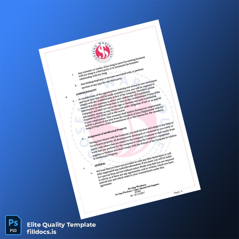 Fillable Singapore Joo Seng Warehouse Employment Verification Letter Template in Word and PDF formats page 5 Page Preview - FillDocs