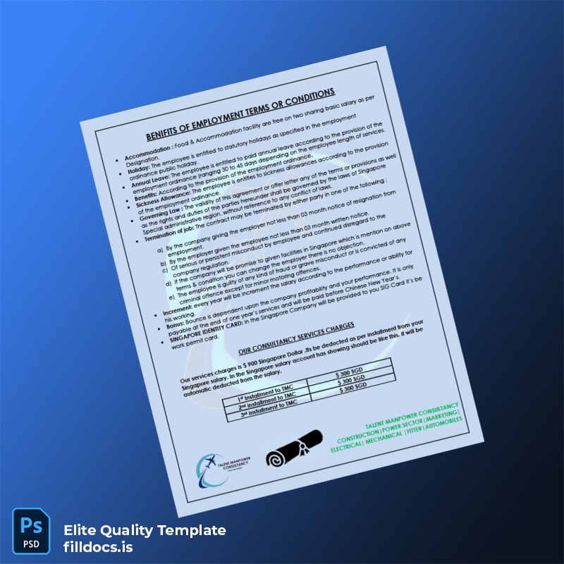 Fillable Singapore Sin Herh Construction PTE Ltd Employment Verification Letter Template in Word and PDF formats page 2 Page Preview - FillDocs