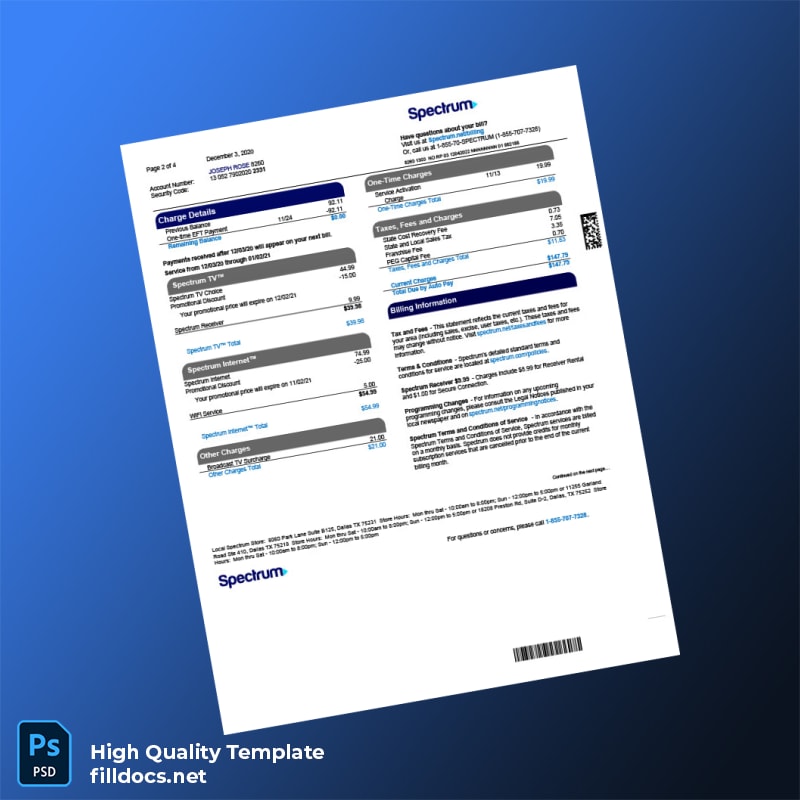 Spectrum Editable Utility Bill Template in Word and PDF formats page 2