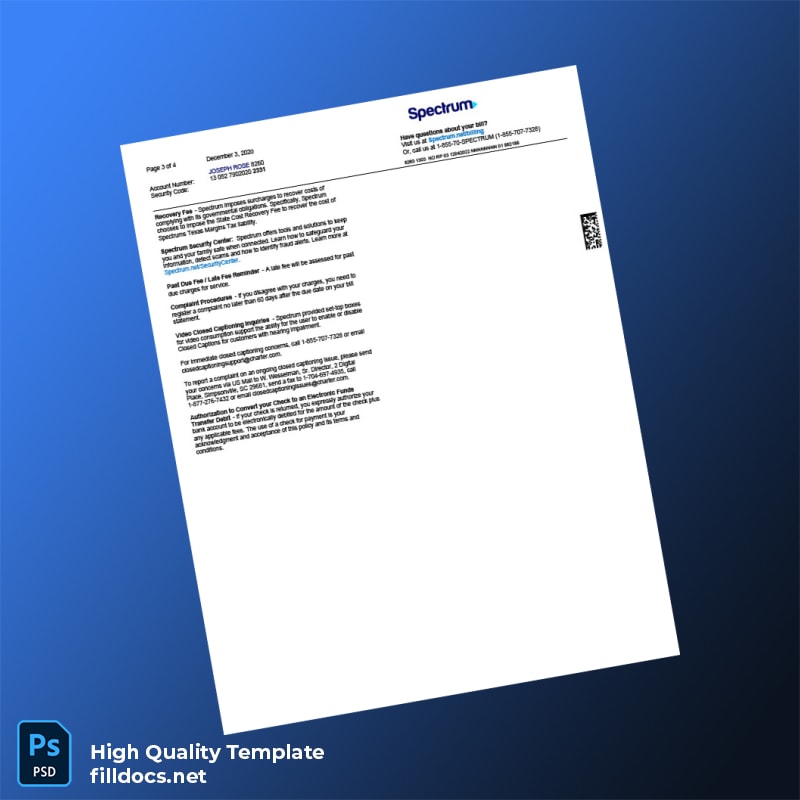 Spectrum Editable Utility Bill Template in Word and PDF formats page 3
