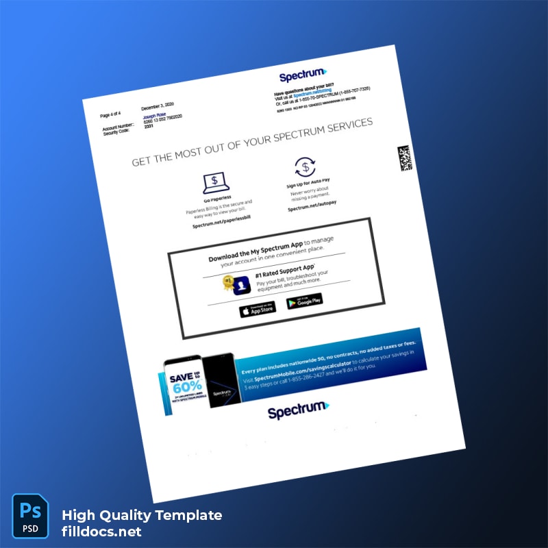 Spectrum Editable Utility Bill Template in Word and PDF formats page 4