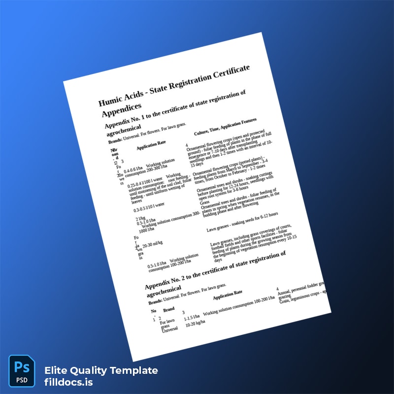 Fillable State Registration Certificate for Humic Acids Agrochemical Template Preview - FillDocs