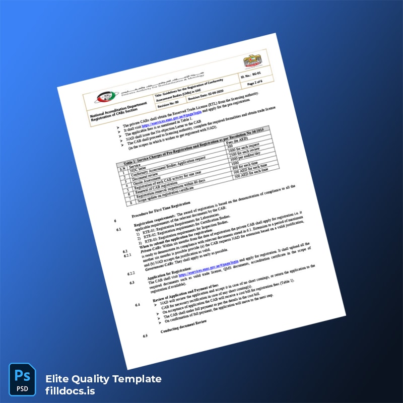 Fillable UAE National Accreditation Department Registration Certificate Template in Word and PDF formats page 2 Page Preview - FillDocs