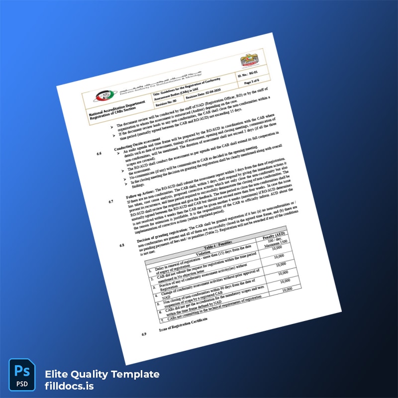 Fillable UAE National Accreditation Department Registration Certificate Template in Word and PDF formats page 3 Page Preview - FillDocs