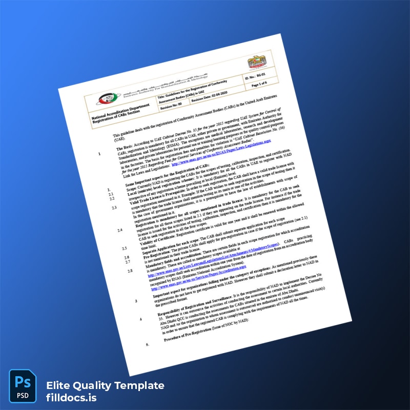Fillable UAE National Accreditation Department Registration Certificate Template - Word/PDF Template Preview - FillDocs