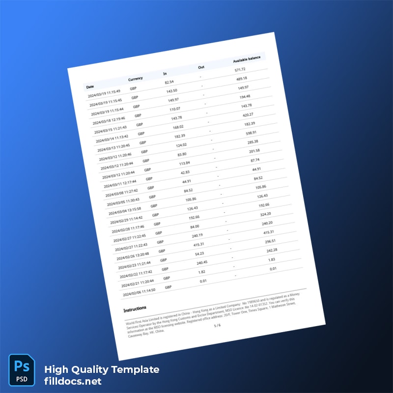 UK Bank Account Statement Template in Word and PDF formats page 5