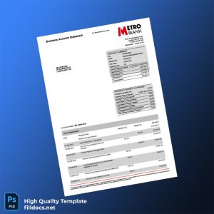 UK Metro Bank Business Account Statement Template in Word and PDF formats