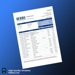 UK RBS Bank Statement Template in Word and PDF formats