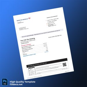 USA Bank of America Account Statement Template in Word and PDF formats