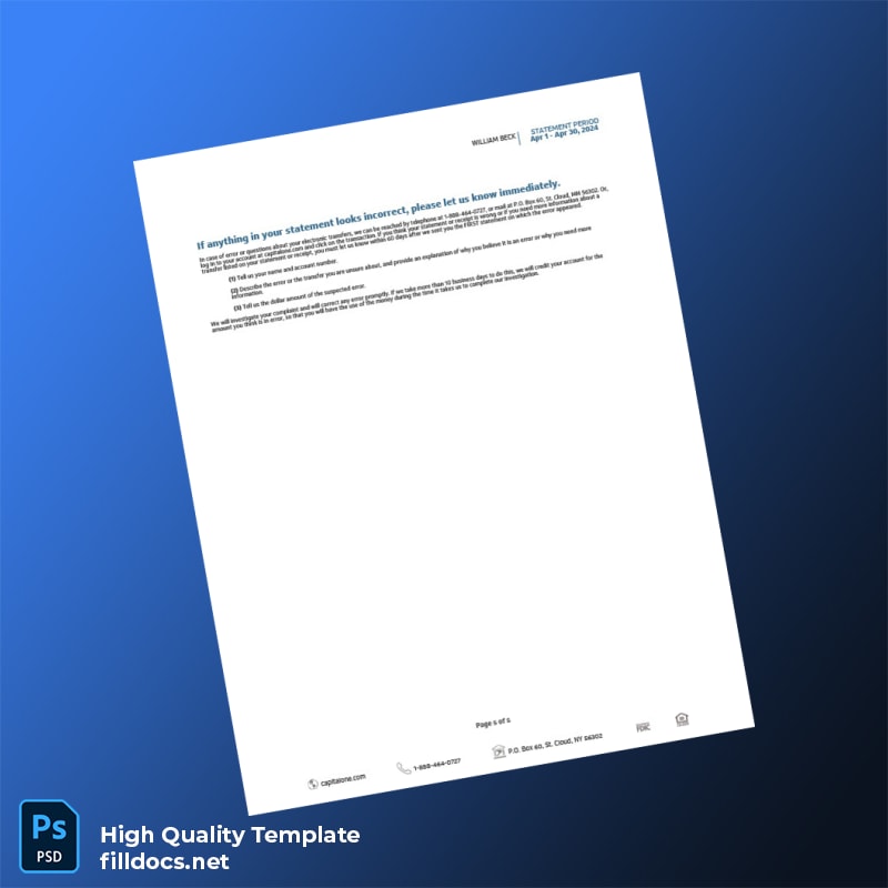 USA Capital One Bank eStatement Template in Word and PDF formats page 5