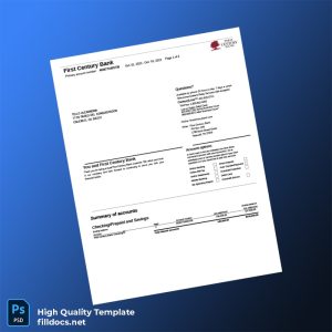 USA First Century Bank Statement Template in Word and PDF formats