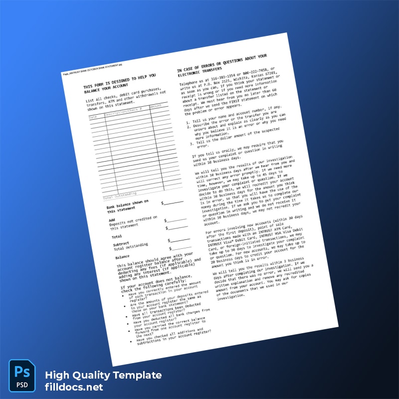 USA INTRUST Bank Statement Template in Word and PDF formats page 4