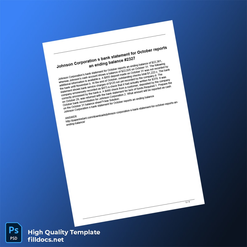 USA Johnson Corporation Bank Statement Template in Word and PDF formats