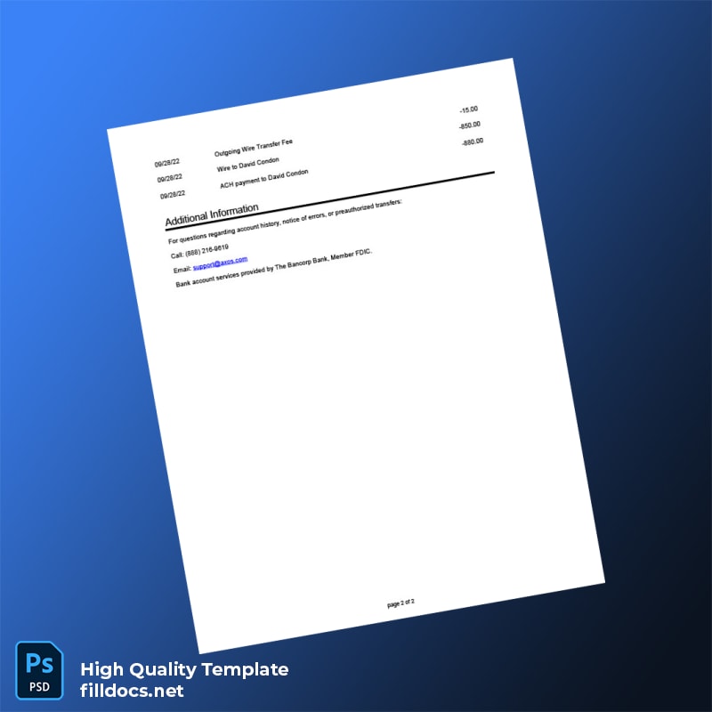 USA The Bancorp Bank Account Statement Template in Word and PDF formats page 2