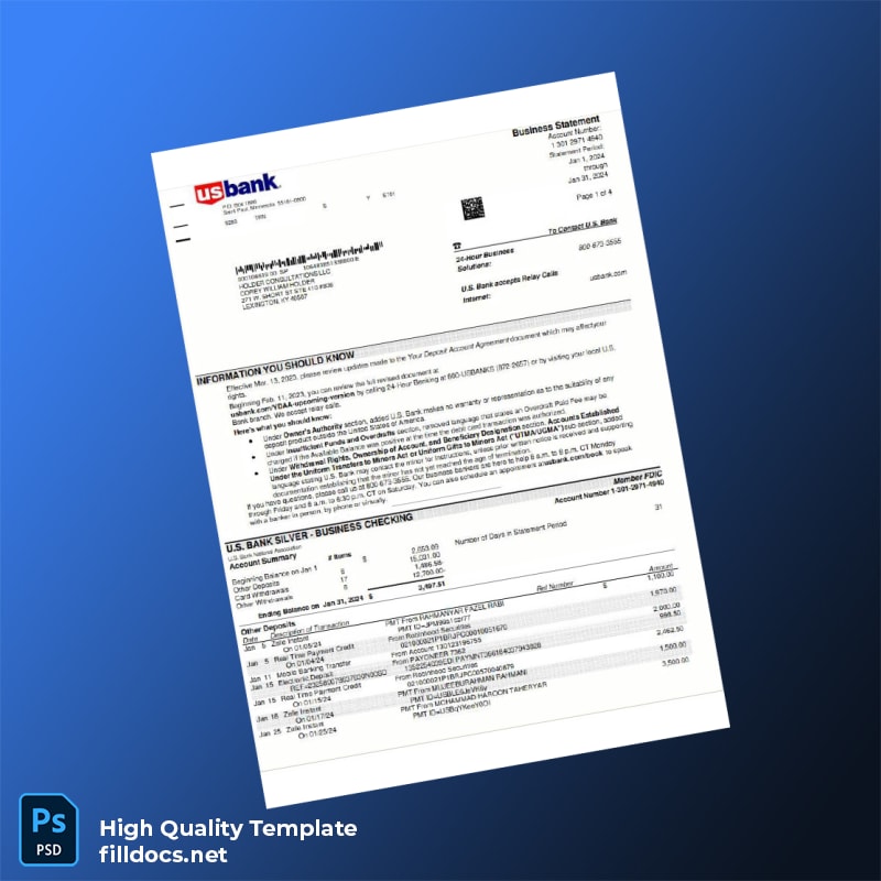 USA US Bank Bank Statement Template in Word and PDF formats page 5