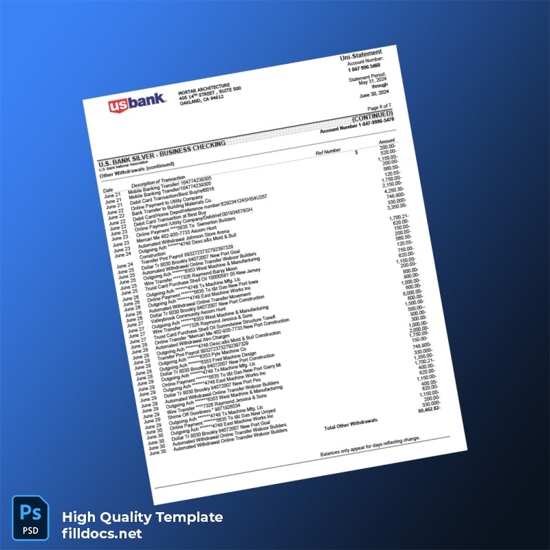 USA US Bank Bank Statement Template in Word and PDF formats page 6