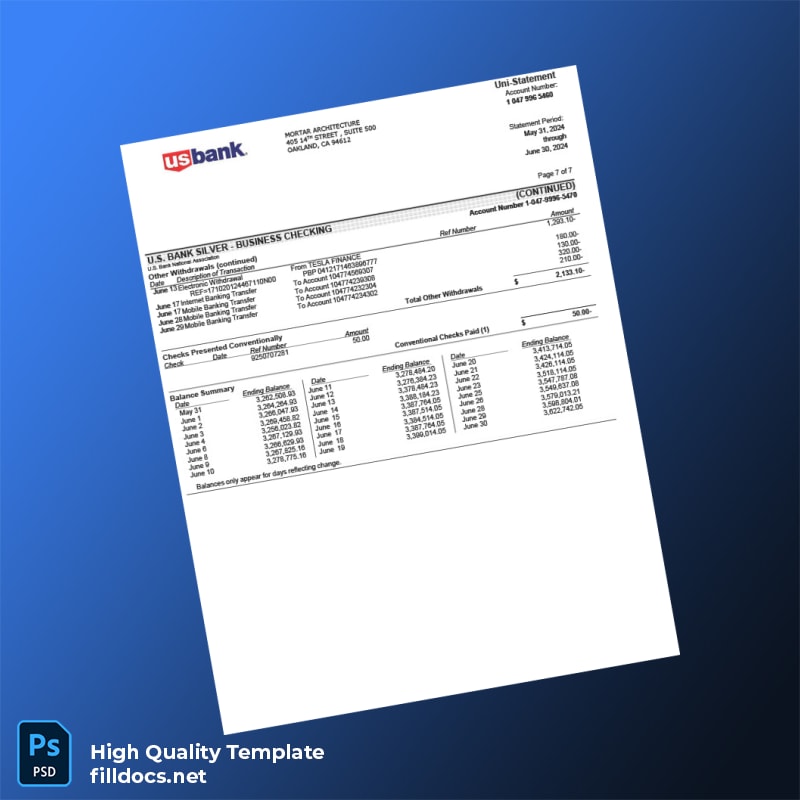 USA US Bank Bank Statement Template in Word and PDF formats page 7