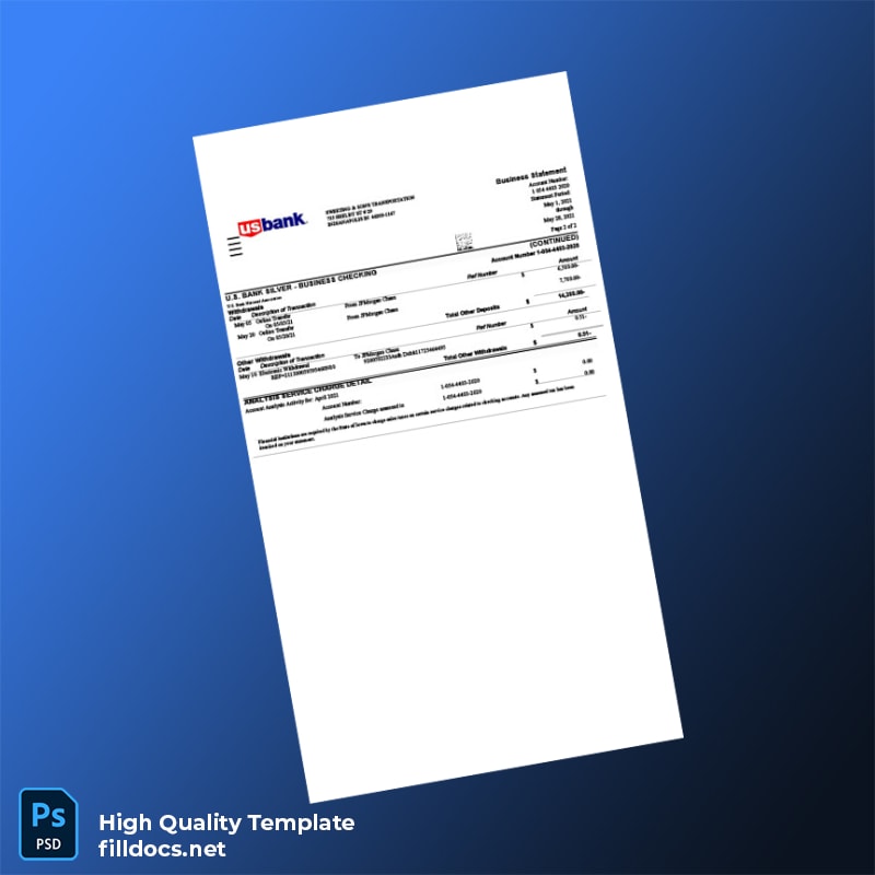 USA US Bank Business Statement Template in Word and PDF formats page 3