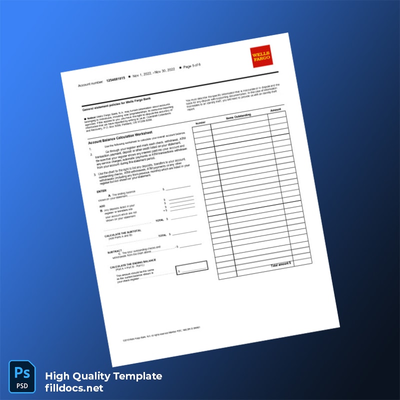 USA Wells Fargo Business Bank Statement Template in Word and PDF formats page 6