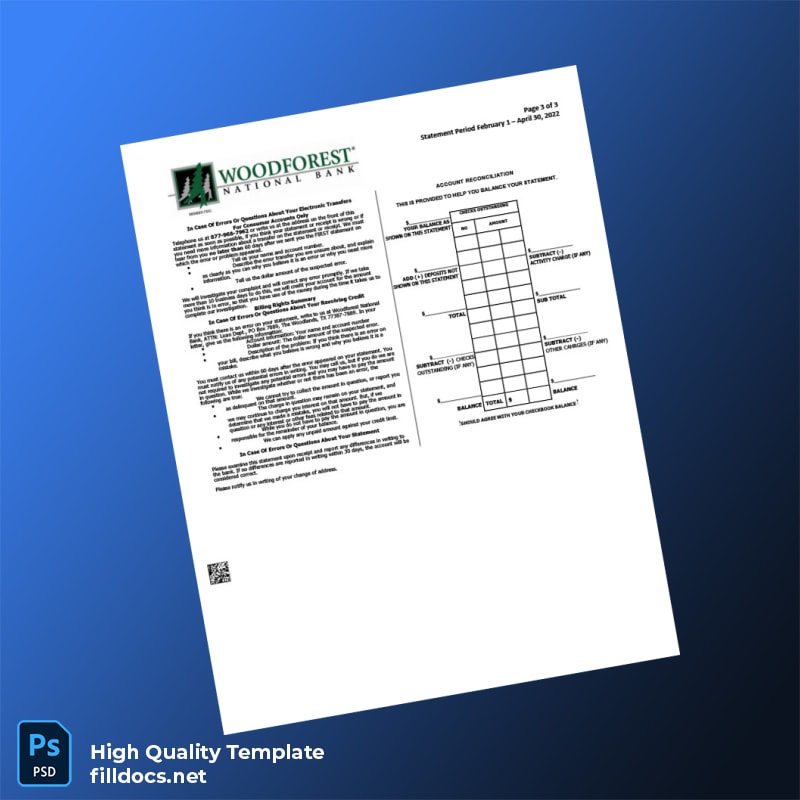 USA Woodforest Bank Statement Template in Word and PDF formats page 3