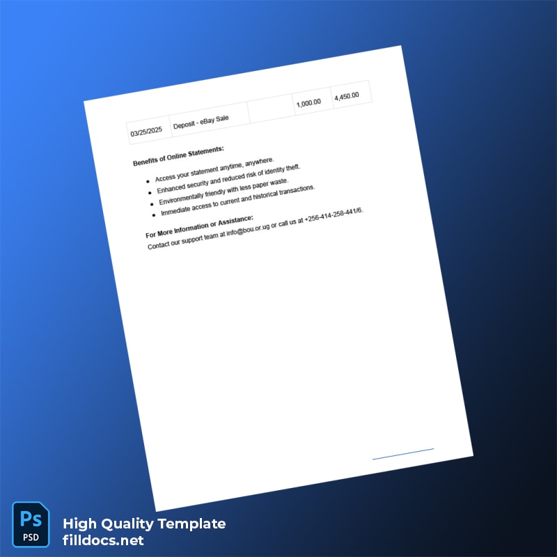 Uganda Bank Of Uganda Bank Statement Template in Word and PDF formats page 2