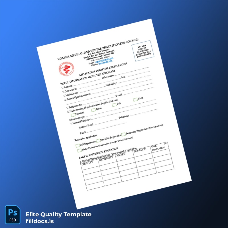 Fillable Uganda Medical and Dental Practitioners Council Registration Form Template - Word/PDF Template Preview - FillDocs