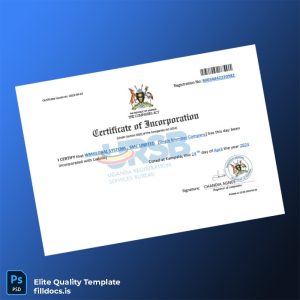 Fillable Uganda Registrar of Companies Certificate of Incorporation Template - Word/PDF Template Preview