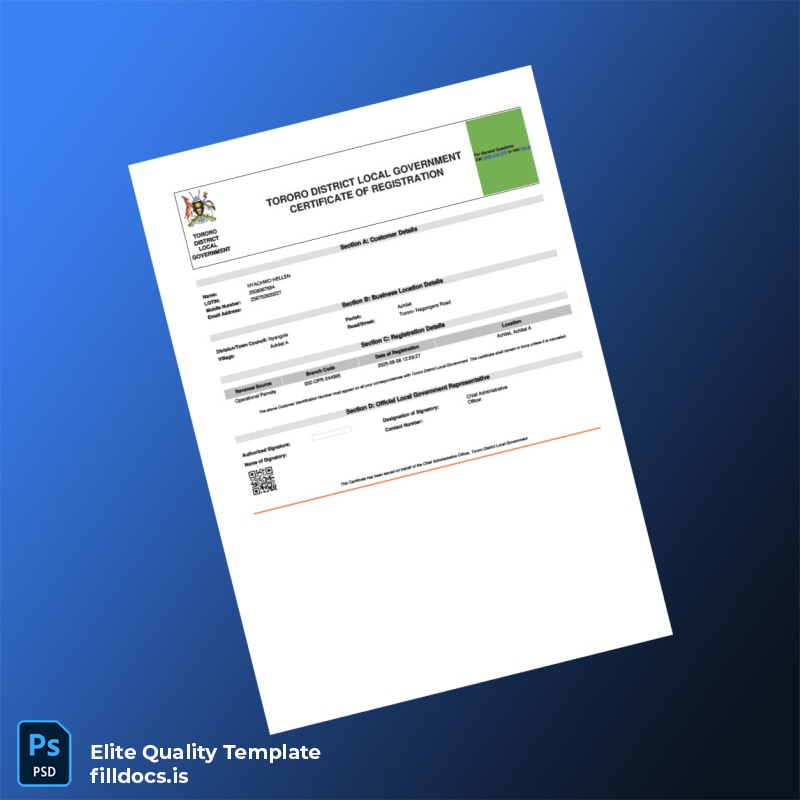 Fillable Uganda Tororo District Local Government Registration Certificate Template - Word/PDF Template Preview - FillDocs