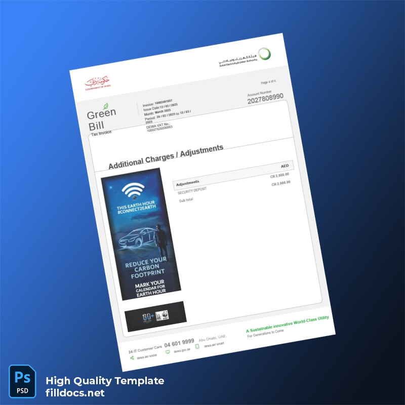 United Arab Emirates Dubai Electricity And Water Authority Editable Utility Bill Template in Word and PDF formats page 5