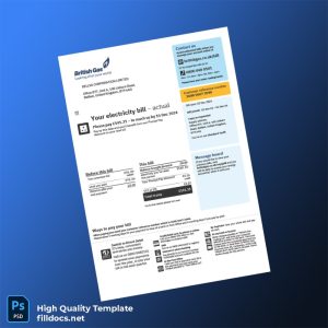 United Kingdom British Gas Editable Electricity Bill Template in Word and PDF formats
