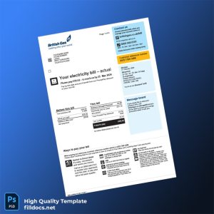 United Kingdom British Gas Trading Ltd Editable Electricity Bill Template in Word and PDF formats