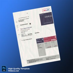 United Kingdom Npower Editable Electricity Bill Template in Word and PDF formats