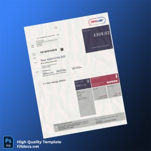 United Kingdom Npower Editable Utility Bill Template in Word and PDF formats