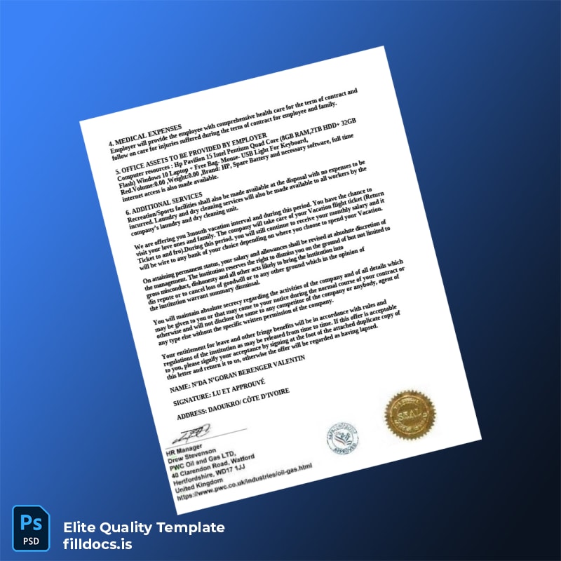 Fillable United Kingdom PWC Oil and Gas Ltd Employment Verification Letter Template in Word and PDF formats page 2 Page Preview - FillDocs