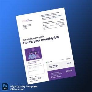 United Kingdom UW Editable Utility Bill Template in Word and PDF formats