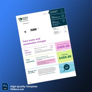 United Kingdom United Utilities Editable Water Bill Template in Word and PDF formats