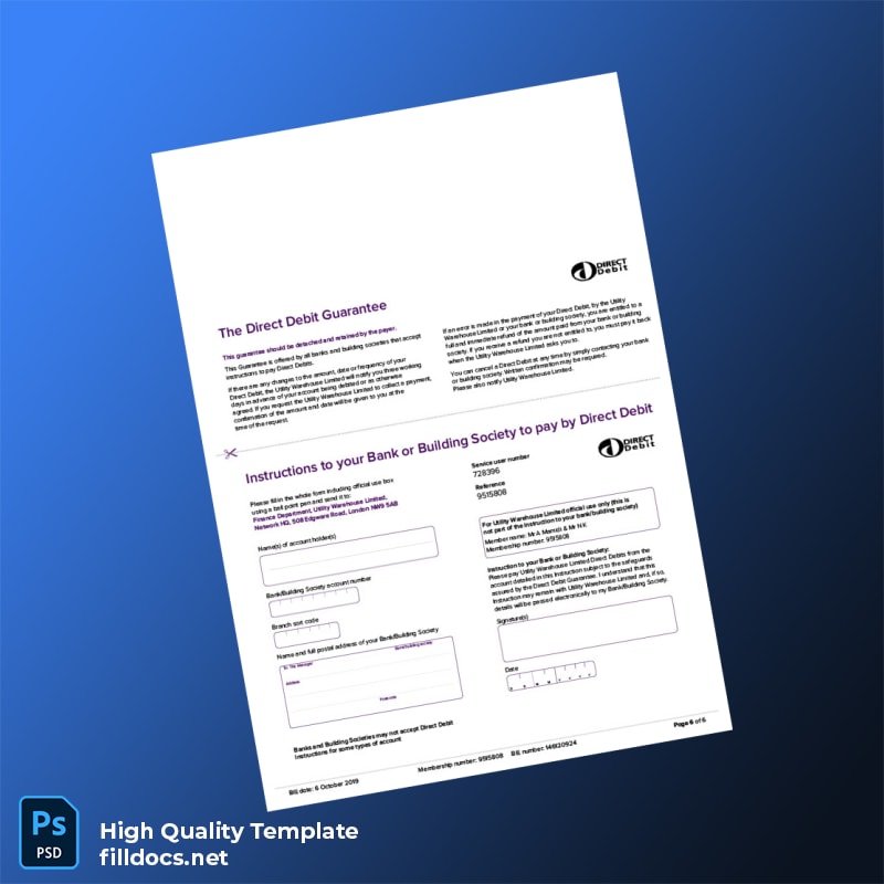 United Kingdom Utility Warehouse Ltd Editable Electricity Bill Template in Word and PDF formats page 6