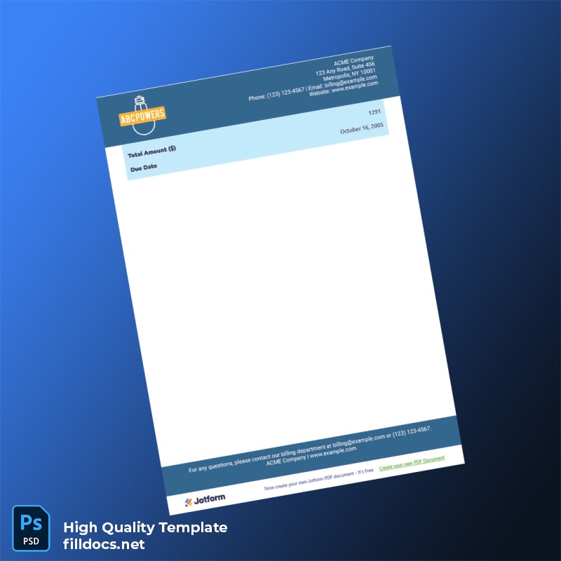 United States ACME Company Editable Utility Bill Template in Word and PDF formats page 2