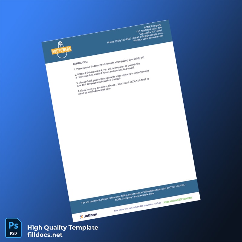 United States ACME Company Editable Utility Bill Template in Word and PDF formats page 3