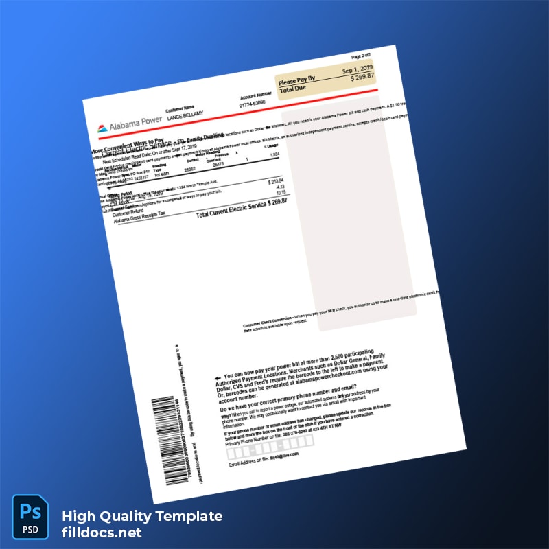 United States Alabama Power Editable Electricity Bill Template in Word and PDF formats page 3