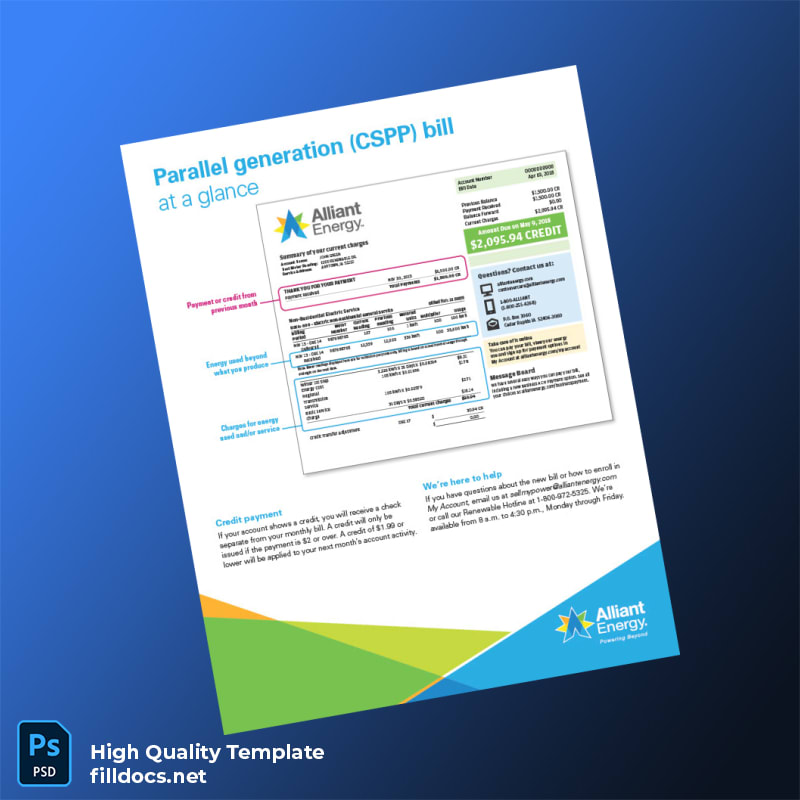 United States Alliant Energy Editable Utility Bill Template in Word and PDF formats