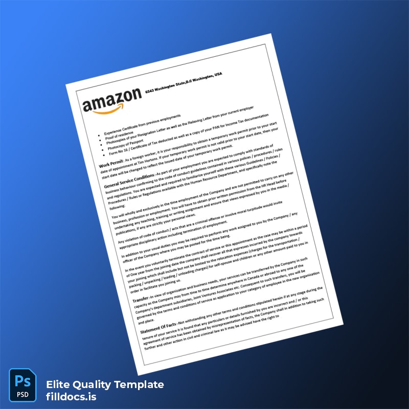 Fillable United States Amazon Employment Verification Letter Template in Word and PDF formats page 2 Page Preview - FillDocs