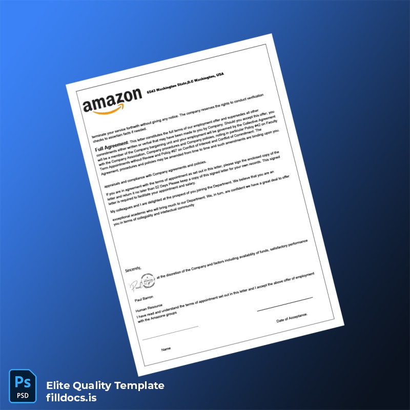 Fillable United States Amazon Employment Verification Letter Template in Word and PDF formats page 3 Page Preview - FillDocs