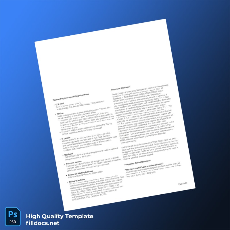 United States Ambit Energy Editable Utility Bill Template in Word and PDF formats page 2