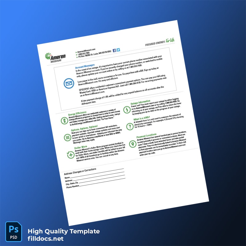 United States Ameren Missouri Editable Electricity Bill Template in Word and PDF formats page 2